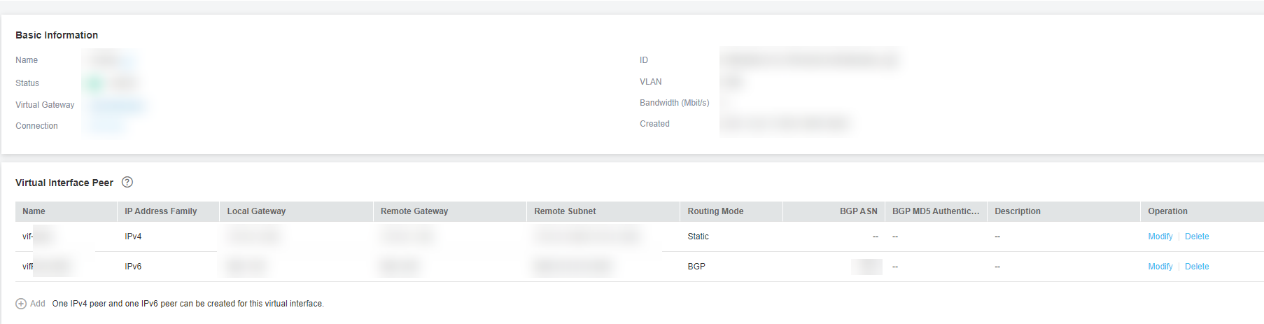 **Figure 2** Viewing details of a virtual interface