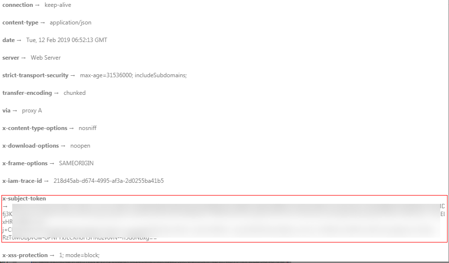 **Figure 1** Header fields of the response to the request for obtaining a user token