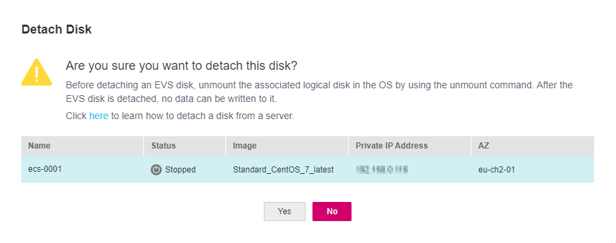 **Figure 1** Detach Disk (system disk)