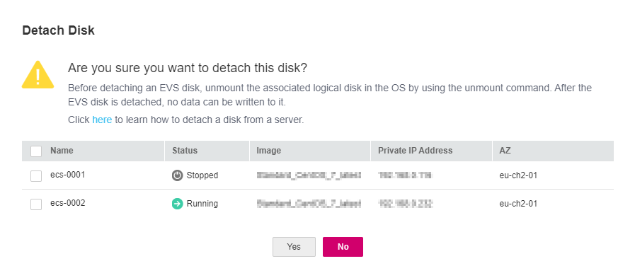 **Figure 4** Detaching a shared disk dialog box