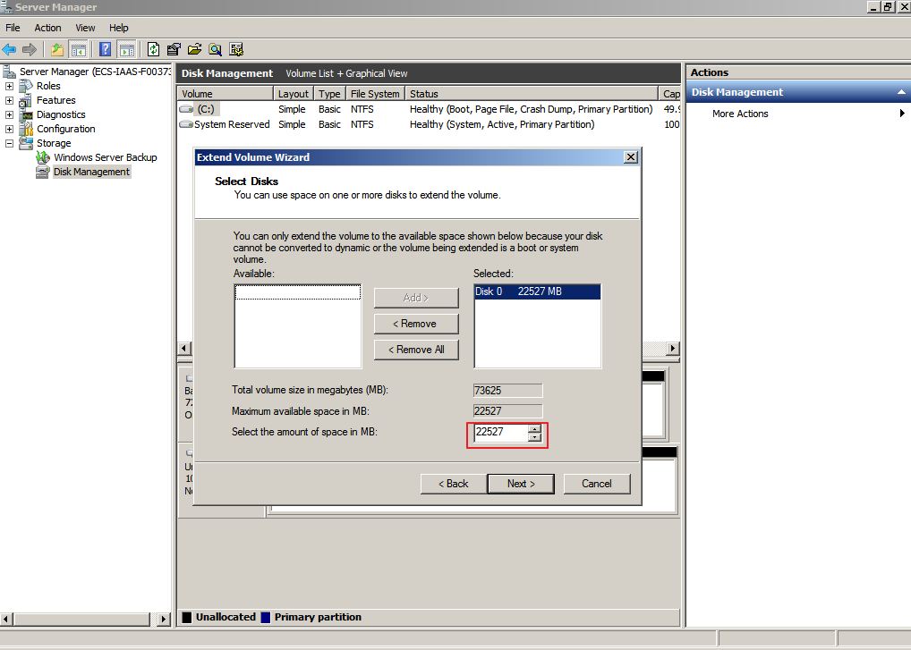 **Figure 4** Selecting space