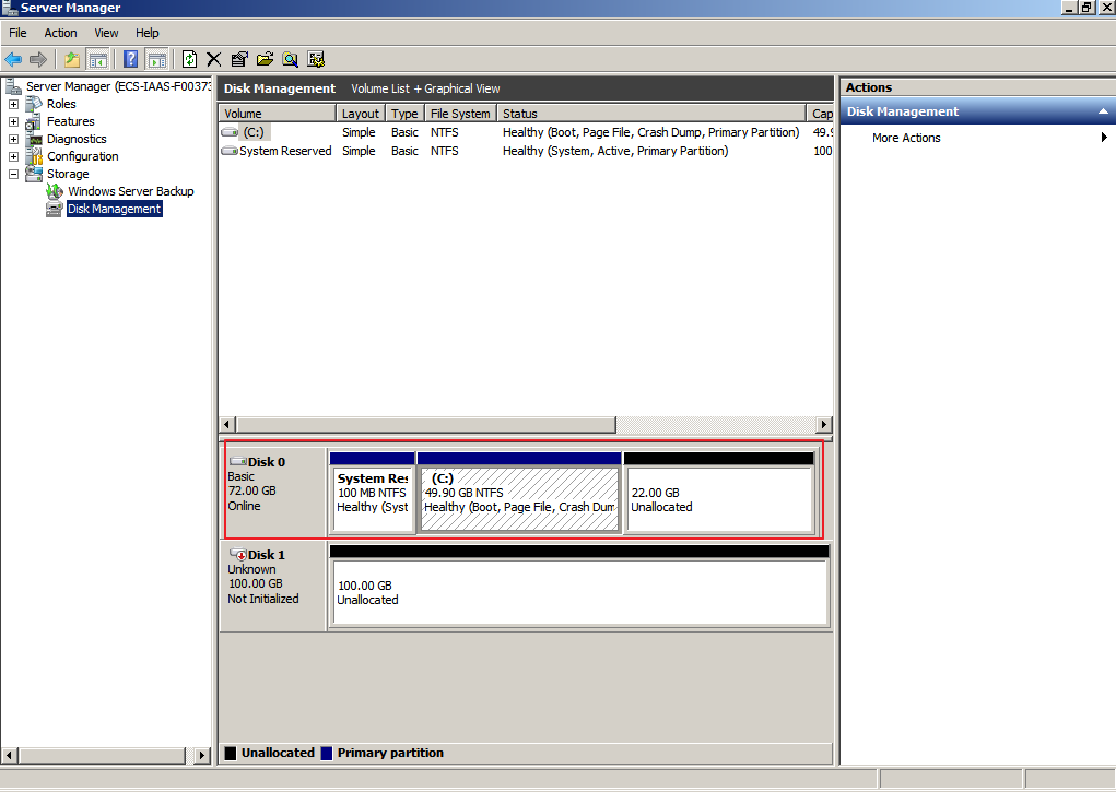 **Figure 1** Disk Management (system disk)