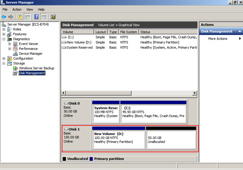 **Figure 15** Disk Management (data disk)