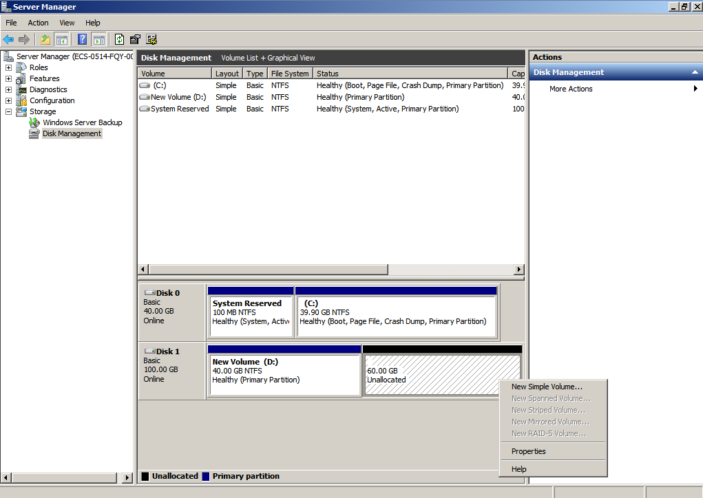 **Figure 22** New Simple Volume (data disk)