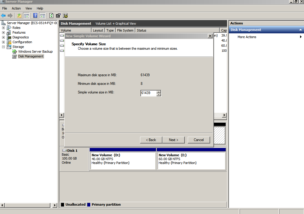 **Figure 10** Specify Volume Size (system disk)