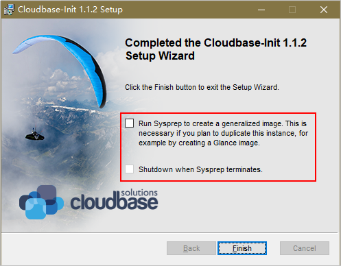 **Figure 2** Completing the Cloudbase-Init installation