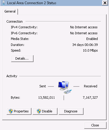 **Figure 2** Local Area Connection 2 Status