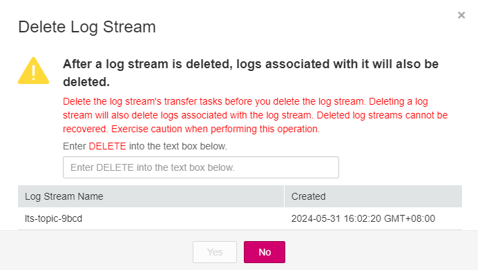 **Figure 1** Deleting a log stream