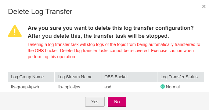 **Figure 1** Deleting a log transfer task