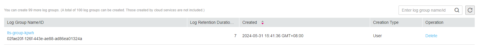 **Figure 1** Log group list