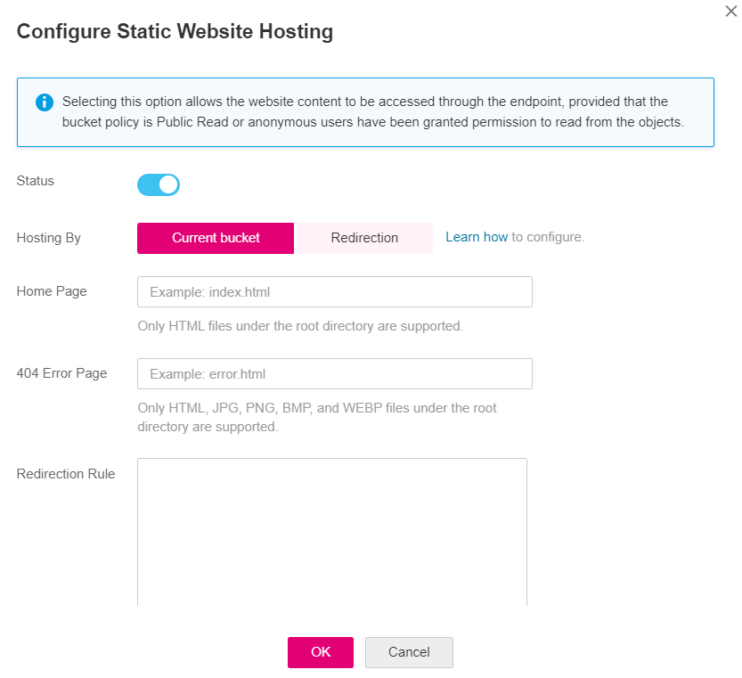 **Figure 2** Configuring static website hosting