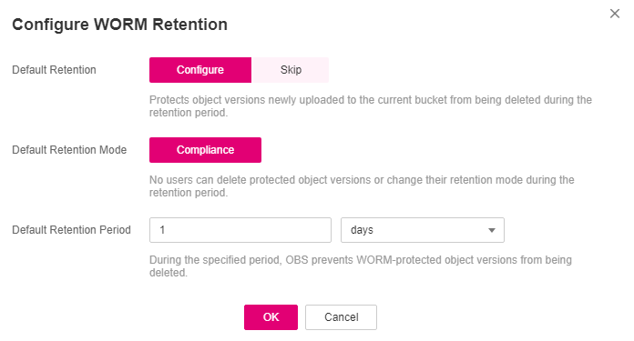 **Figure 1** Configuring a WORM retention policy