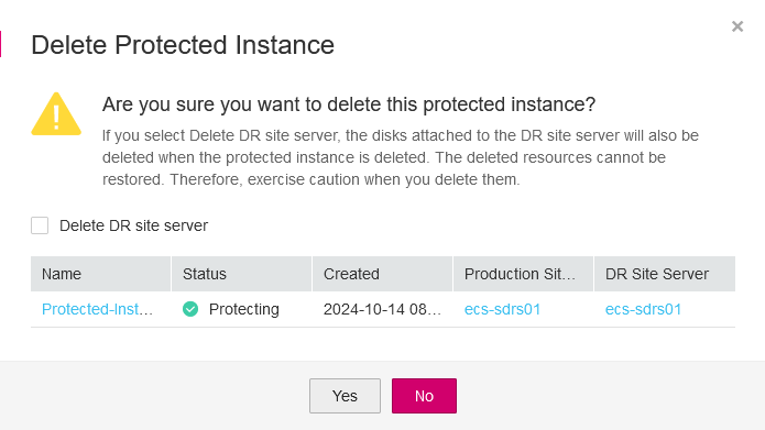 **Figure 1** Deleting a protected instance