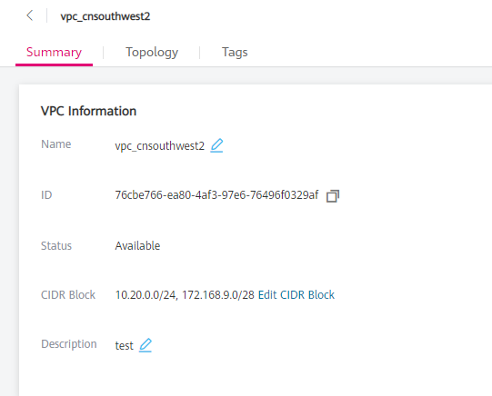 **Figure 1** Modifying VPC basic information