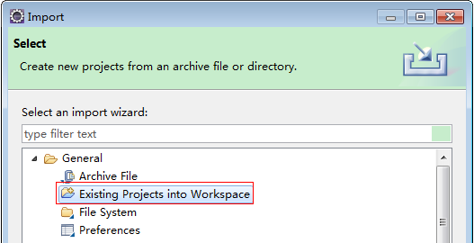 **Figure 2** Selecting Existing Projects into Workspace