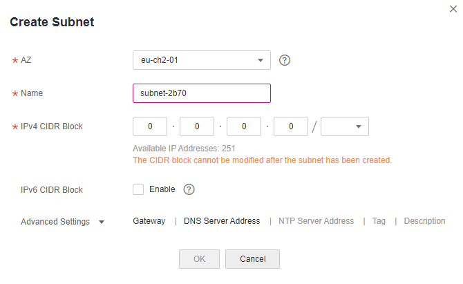 **Figure 1** Create Subnet