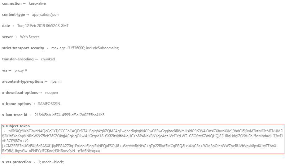 **Figure 1** Header fields of the response to the request for obtaining a user token