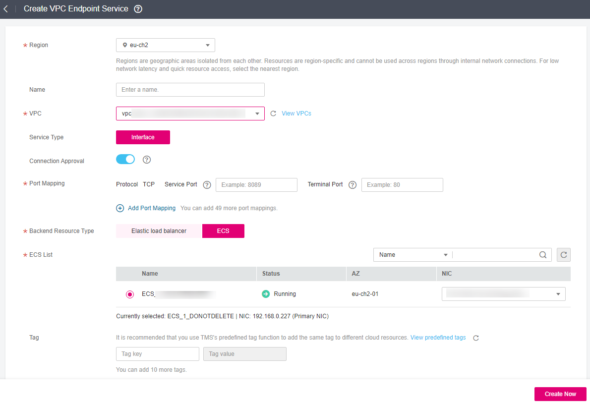 **Figure 1** Create VPC Endpoint Service