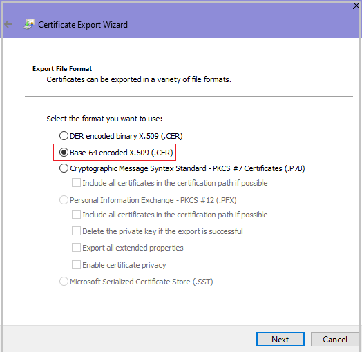 **Figure 4** Certificate Export Wizard